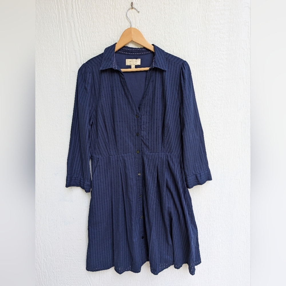 Anthropologie Moulinette Soeurs Navy Blue Button-Front Shirt Dress - Picture 5 of 7